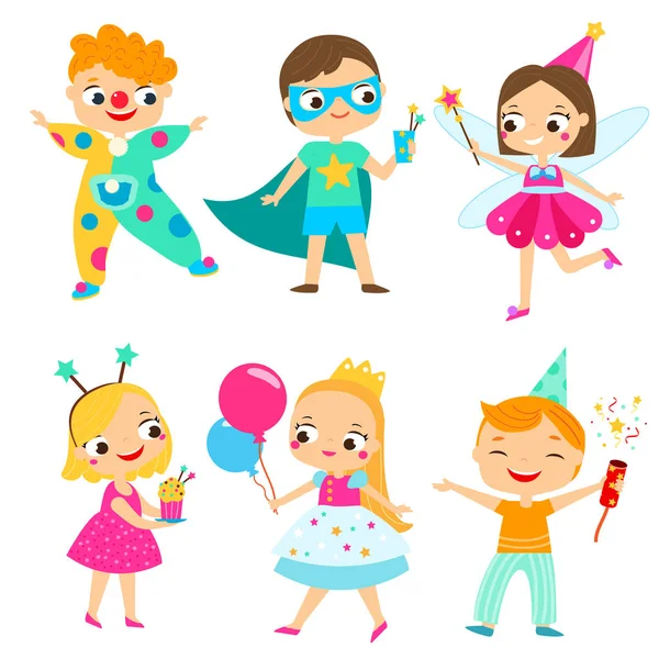 Partykids Kinder Kostümen Haben Spaß Cartoon Jungen Und Mädchen Für — Stockvektor