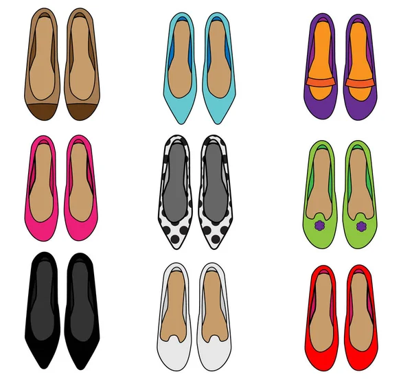 Woman Shoes Top View Female Fashion Slippers Set Collection Vector — Stock Vector