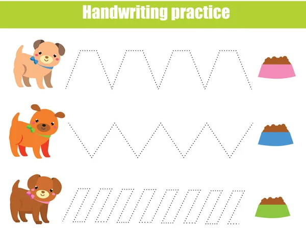 Fiche de pratique de l'écriture. Jeu éducatif pour enfants. Feuille de travail imprimable pour les enfants. Repérer les lignes de l'éducation préscolaire — Image vectorielle