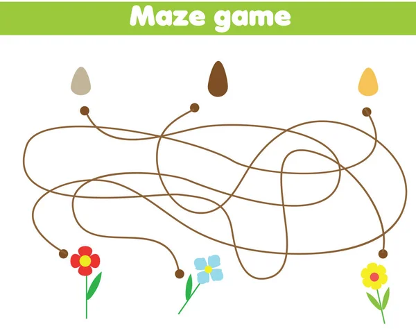 Labyrinth-Spiel für Kinder. Samen mit Blumen verbinden. Spaß für Vorschulkinder und Kleinkinder — Stockvektor