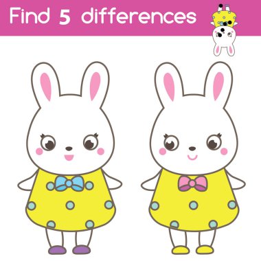 Farkları eğitici çocuk oyunu bulun. Sevimli tavşan ile Çocuk etkinliği