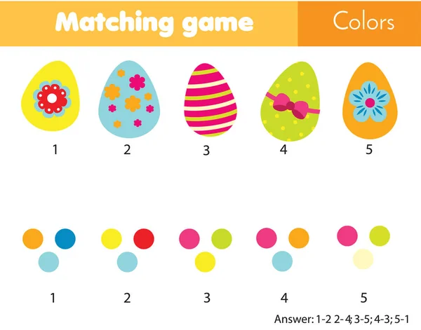 Jogo educativo de correspondência de crianças. Combinar por cor. Atividade temática de Páscoa para crianças e crianças —  Vetores de Stock