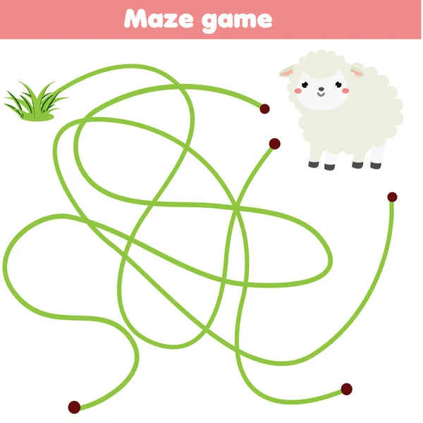 Maze game for children. Help lamb find grass — Stock Vector