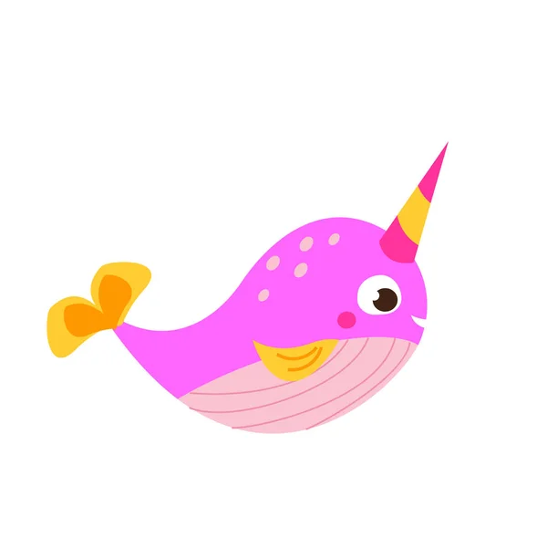 Aranyos Narvál halat. Karikatúra vektor illusztráció — Stock Vector