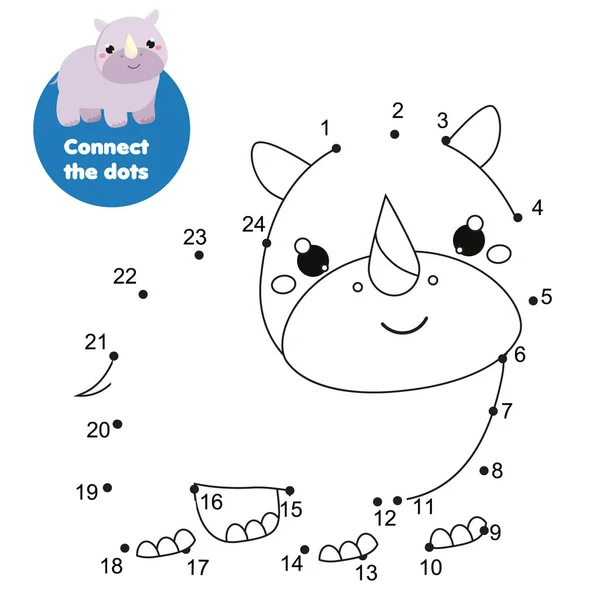 Conecta los puntos. Dot to dot by numbers actividad para niños y niños pequeños. Juego educativo para niños. rinoceronte de dibujos animados — Vector de stock