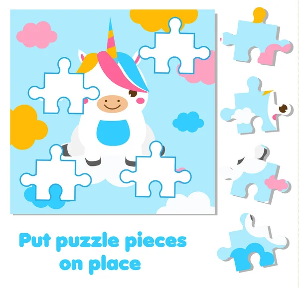 Jigsaw puzzle for toddlers. Match pieces and complete picture. cute unicorn. Educational game for children and kids. — Stock Vector