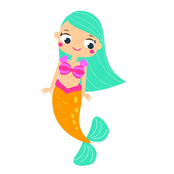 Cute cartoon mermaid. Fairy creature character. vector clip art — 스톡 벡터