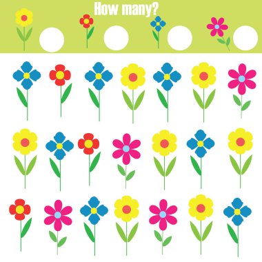 Sayım eğitim çocuk oyunu. Çocuklar ve yeni yürümeye başlayan çocuklar için matematik etkinlik. Kaç tane nesnesi. Eğitim matematik, sayılar, ek