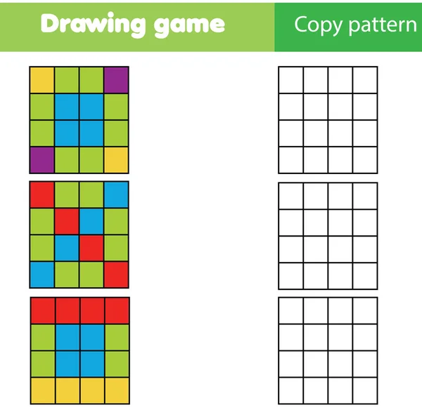 Kopieer afbeelding per grid educatieve kinderen spel. Kinderen tekening werkblad. Afdrukbare activiteit voor peuters. — Stockvector