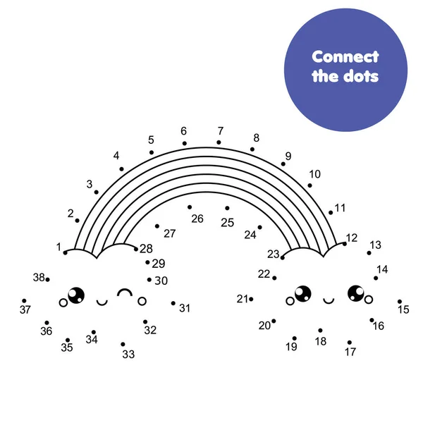 Connectez les points. Point à pointer par activité numérique pour les enfants et les tout-petits. Jeu éducatif pour enfants. Mignon arc-en-ciel — Image vectorielle