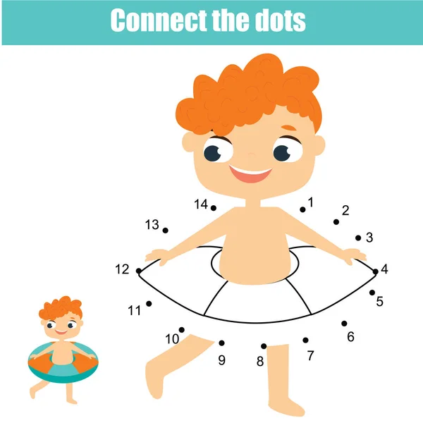 Conecta los puntos. Dot to dot by numbers actividad para niños y niños pequeños. Juego educativo para niños. Tema vacaciones de verano — Archivo Imágenes Vectoriales