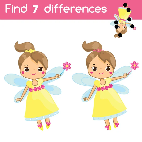 Hitta skillnaderna. Pedagogiska barn spel. Aktivitet för förskolår barn. Söt Fairy fly — Stock vektor