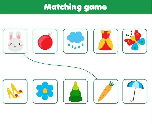 Bijpassende kinderen educatieve spel. Overeenkomst objecten delen. Logische test. Activiteit voor kinderen en peuters. — Stockvector