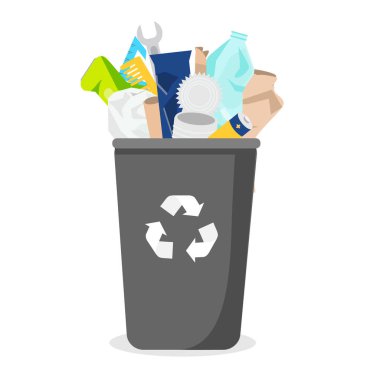 Evsel atıklar. Çöp kutusu. Plastik, kağıt, cam ve diğer çöpler