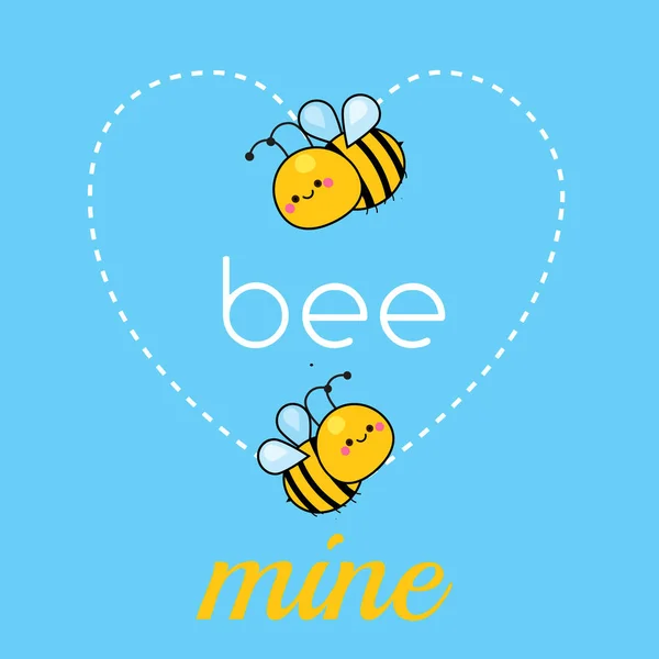 Καρτούν Καβάι μέλισσες. Χαριτωμένοι αστείοι χαρακτήρες με τη δική μου τυπογραφία. απεικόνιση για την ημέρα του Αγίου Βαλεντίνου και ρομαντικές κάρτες. — Διανυσματικό Αρχείο