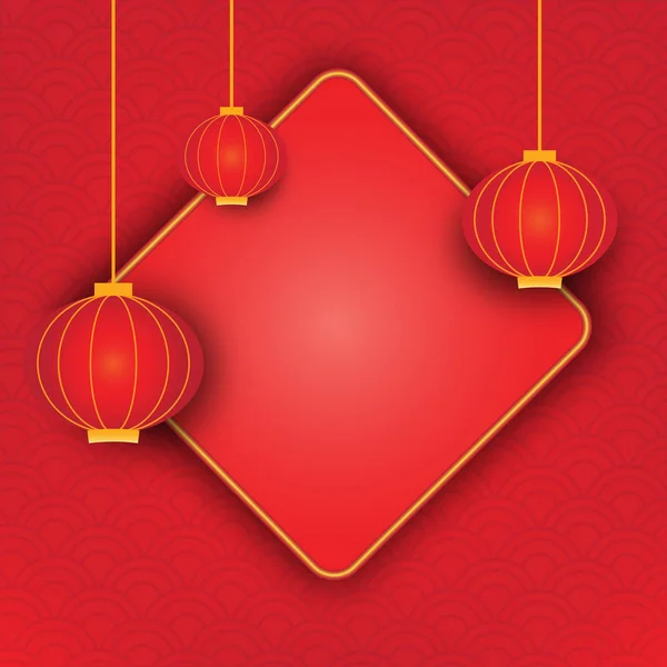 中国背景与红灯笼。东方设计新年，卡片，广告 — 图库矢量图片