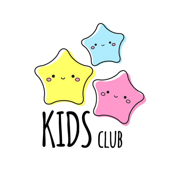 Modelo de logotipo do clube de crianças. Três estrelas giras. Assine, etiqueta para design de crianças —  Vetores de Stock