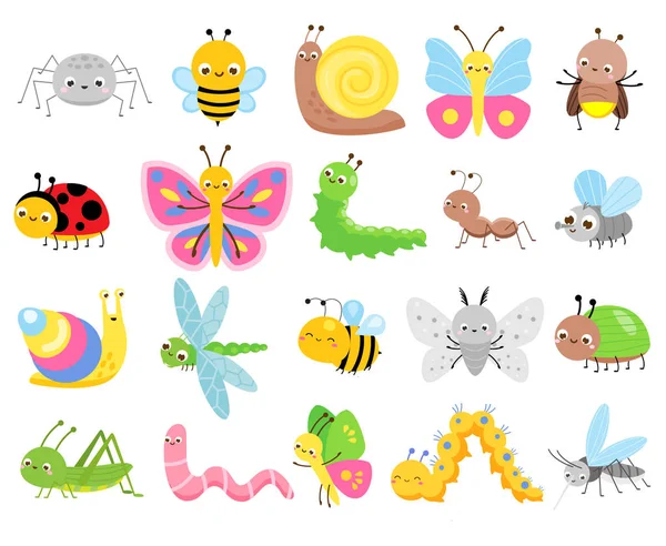 Niedliche Insekten. Große Auswahl an Cartoon-Insekten für Kinder und Jugendliche. Schmetterlinge, Schnecken, Spinnen, Motten und viele andere lizenzfreie Stockvektoren