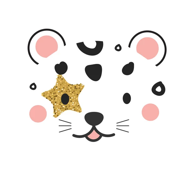 Cute leopard face. Jungle animal in scandinavian style. For kids fashion prints and children design. Nursery decoration — Stock Vector