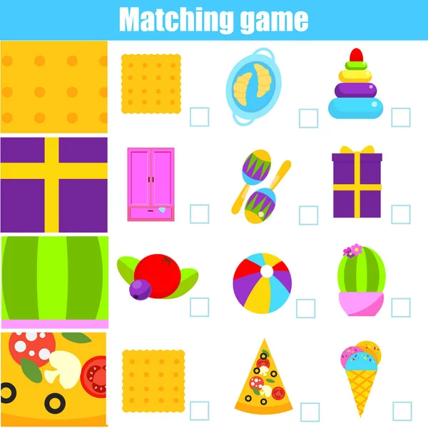 Matchande spel. Utbildningsverksamhet för barn. matcha objekt och mönster. Att lära sig hela och delar — Stock vektor
