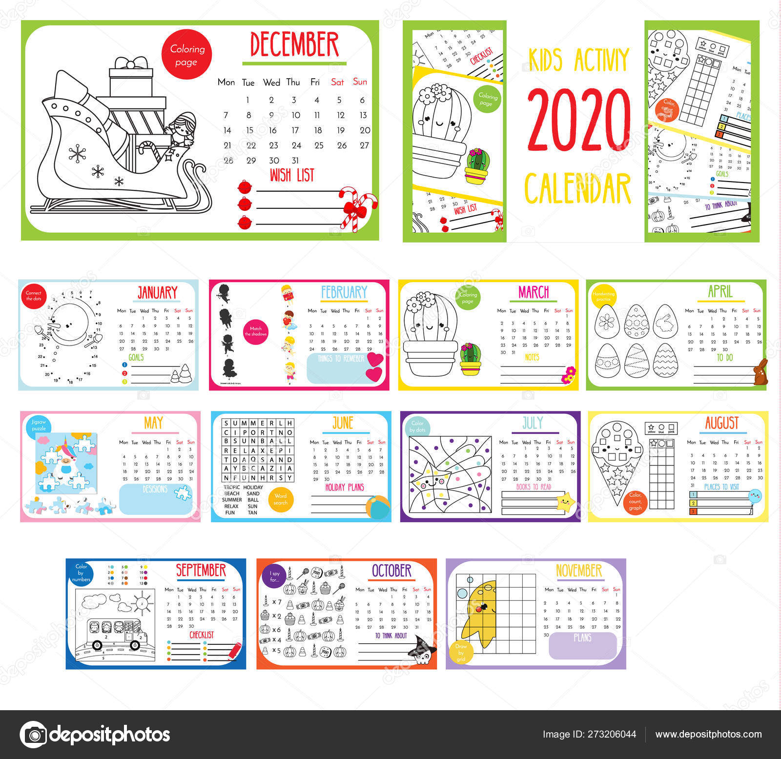 Kids Activity Calendar 2020 Annual Calendar With