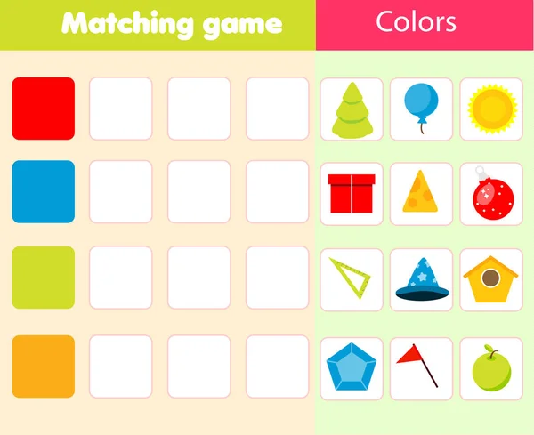 Passend für Kinder Lernspiel. Ordnen Sie Objekte und Farben an. Aktivität für Kinder und Kleinkinder. — Stockvektor