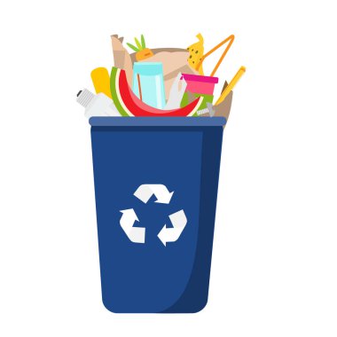 İçinde çöp kutusu olan çöp tenekesi. Can ve plastik, cam, organik atık