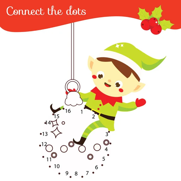 Christmas elf. Connect the dots. Dot to dot by numbers activity for kids and toddlers. Children educational game — Stock Vector