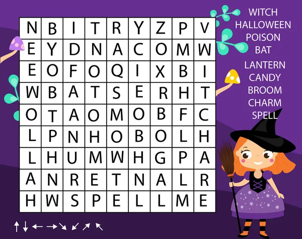 Jeu éducatif pour les enfants. Recherche de mots puzzle activité des enfants. Thème Halloween apprendre le vocabulaire . — Image vectorielle