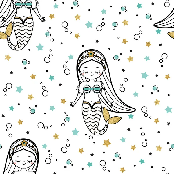 Mermaid seamless pattern. Cute mermaid princess background for textile, wallpaper and other design — Stock Vector