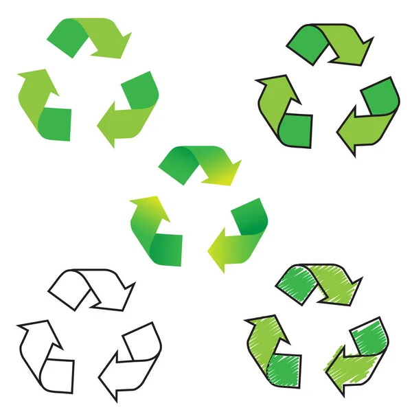 Cartel de reciclaje. Juego de flechas recicladas. Color verde. Clip de vectores — Vector de stock