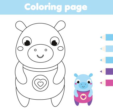 Su aygırı ile boyama sayfası. Çocukların aktivitelerini çizmek. Küçük çocuklar ve çocuklar için yazdırılabilir eğlence