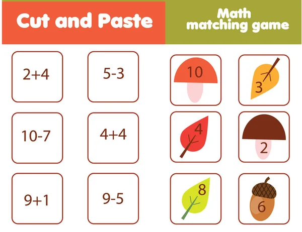 Gioco educativo per bambini. Abbinare funghi e numeri. Matematica Attività per bambini e bambini . — Vettoriale Stock