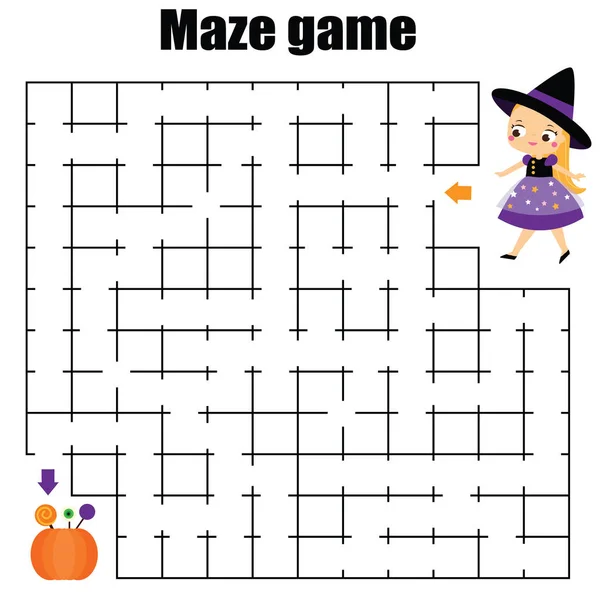 Labirintus játék gyerekeknek. Halloween téma gyerekek tevékenység lap — Stock Vector