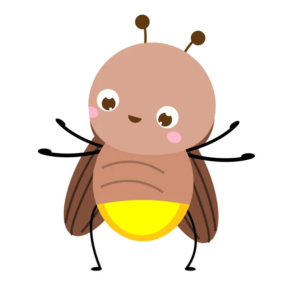 Rajzfilm szentjánosbogár. Aranyos világító féreg rovar karakter. Vektorillusztráció — Stock Vector