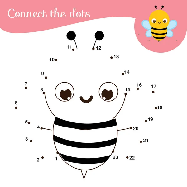 Connect the dots. Dot to dot by numbers activity for kids and toddlers. Children educational game. Insect series, cartoon bee — 스톡 벡터