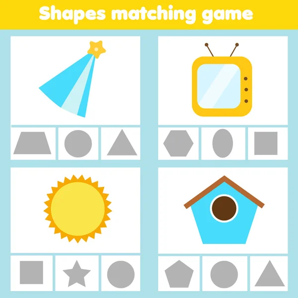 Passend für Kinder Lernspiel. Finden Sie Objekte mit geometrischen Formen. Aktivität für Kinder und Kleinkinder. — Stockvektor