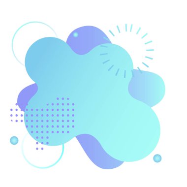 Beyazın üzerinde yalıtılmış sıvı şekli. Mavi nokta ve soyut formlar ve elementler