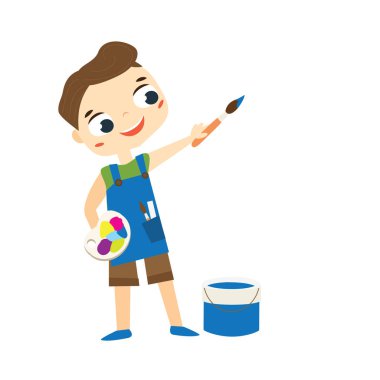 Fırçalı sanatçı çocuk. Çizgi filmci çocuk.