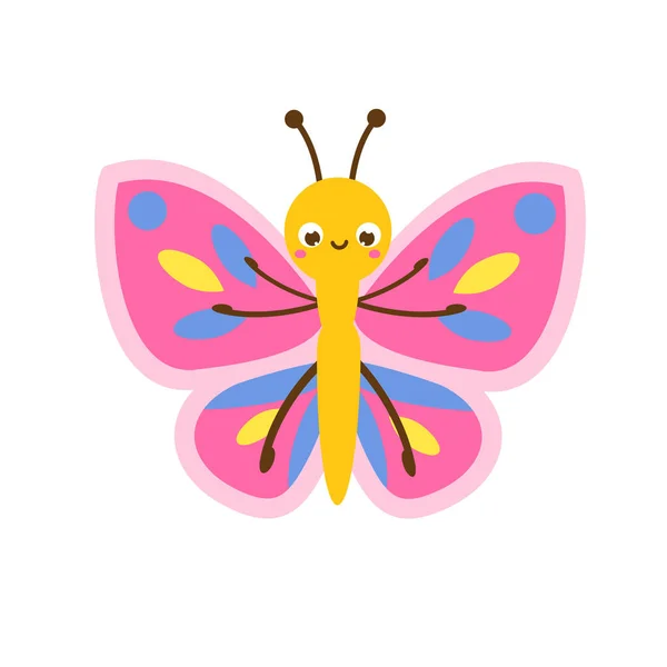 Borboleta dos desenhos animados. Personagem de insecto bonito. Ilustração vetorial — Vetor de Stock