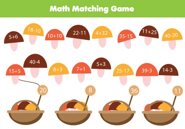 Mathematics children educational game . Match objects with numbers. Study addition and subtraction for kids and toddlers — Stock Vector