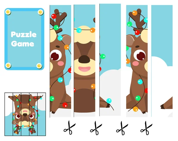 可愛いトナカイさん幼児用のパズル。ピースを一致させ、画像を完了します。子供のための教育ゲーム — ストックベクタ