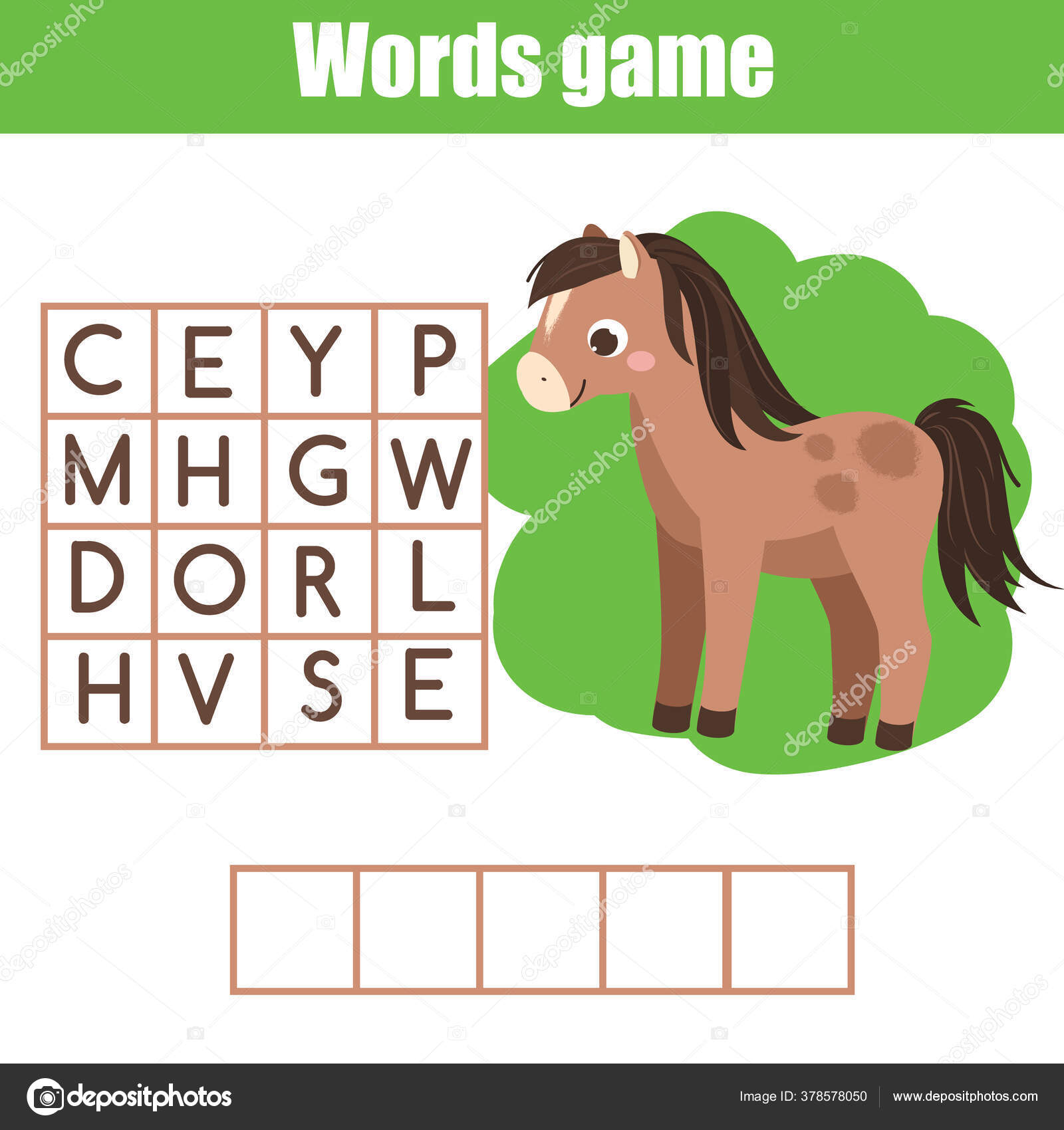 Educational Game Children Animals Theme Word Search Puzzle Cartoon Horse  Stock Vector Image by ©ksuklein #378578050