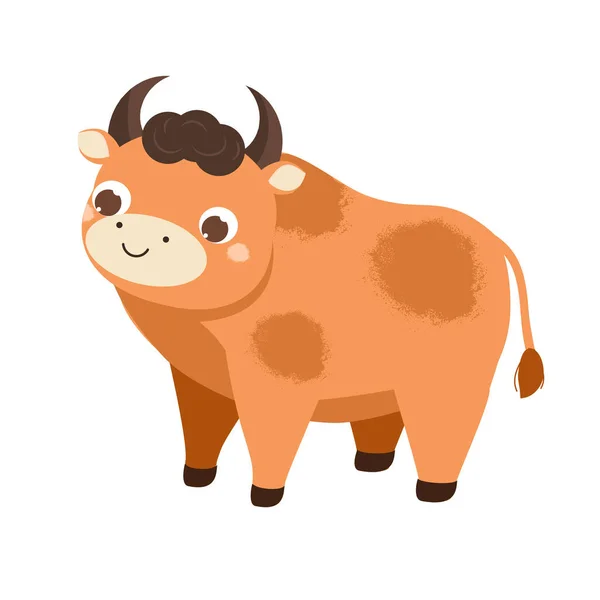 Cartoon Bull Cute Farm Animal Character Vector Clip Art — Stock Vector