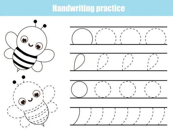 Käsiala Käytännössä Arkki Sarjakuva Mehiläinen Koulutuslasten Peli Jäljityslinjat Basic Kirjallisesti — vektorikuva