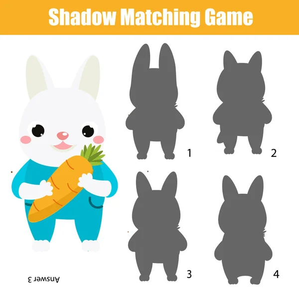 Гра Відповідає Тіні Дітей Знайдіть Правильну Тінь Мультяшного Кролика — стоковий вектор