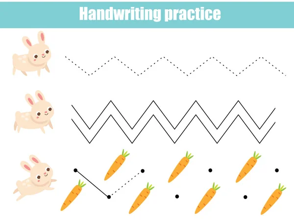 Feuille Pratique Écriture Avec Lapin Dessin Animé Jeu Éducatif Pour — Image vectorielle