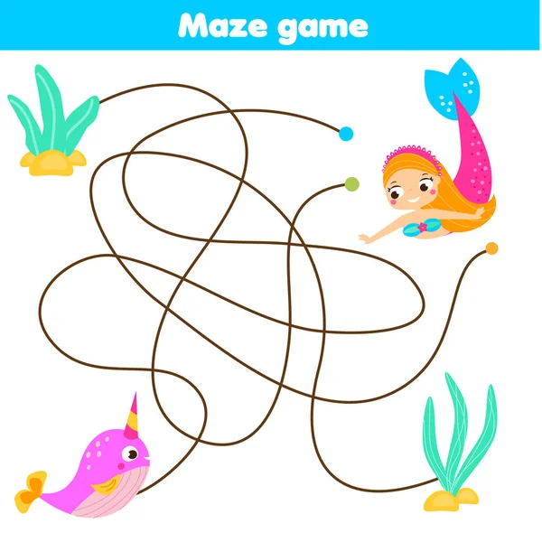 Juego Azar Ayuda Mermaid Encontrar Narcóticos Actividad Para Niños Niños — Vector de stock