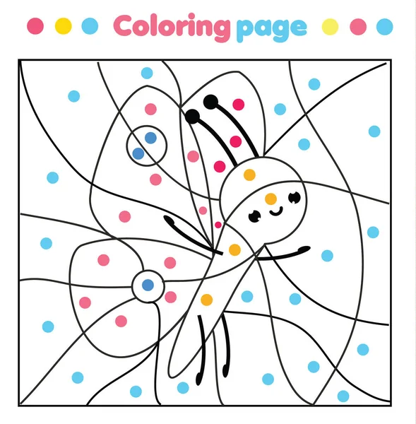 Butterfly Coloring Page Color Dots Printable Activity Worksheet Toddlers Pre — Stock Vector