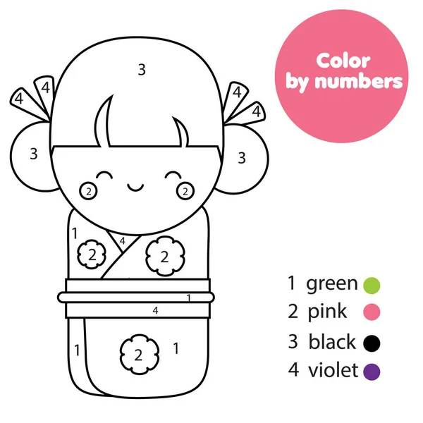 Japanese Kokeshi Doll Coloring Page Kids Educational Children Game Color — Stock Vector